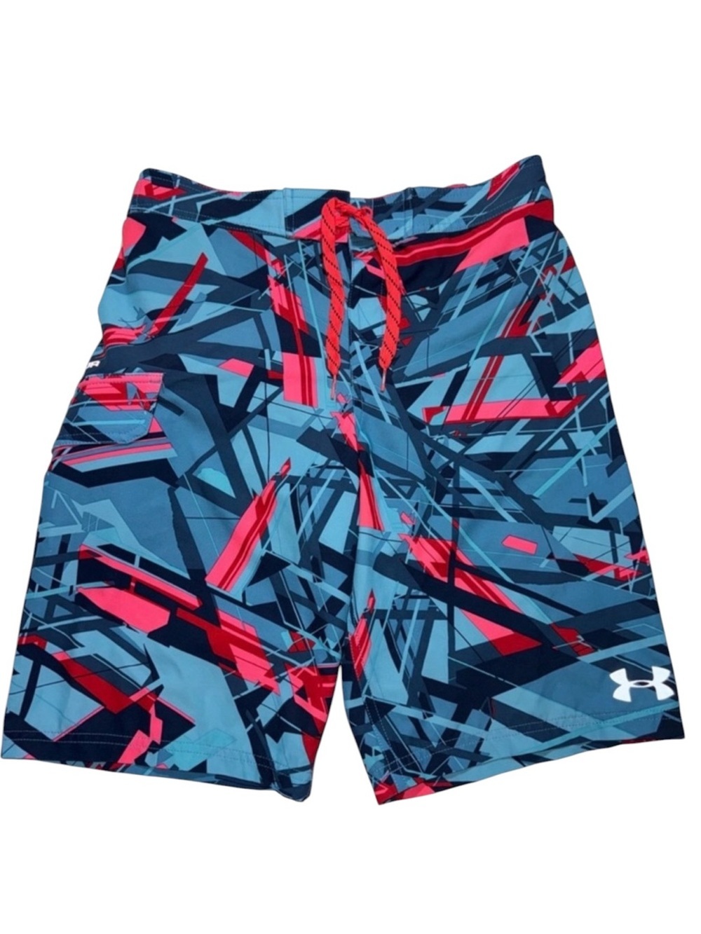 Under Armour Youth XL Swim Trunks Board Shorts Blue Red Geometric